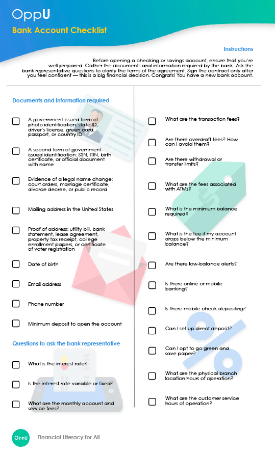 Bank account checklist