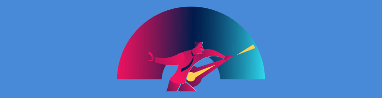 A man with a tie pushing a needle to the higher end of the credit score
