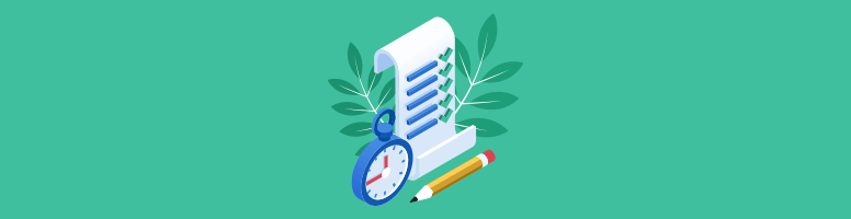 A piece of paper with a checklist, a pencil, and a stopwatch