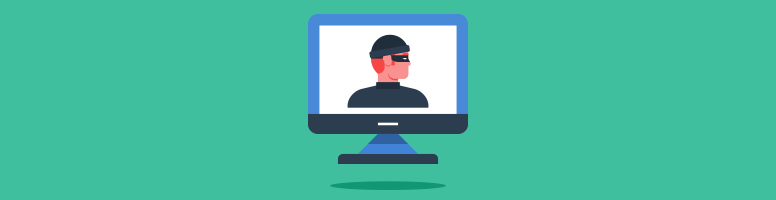 A computer monitor with the face of a burglar on the screen