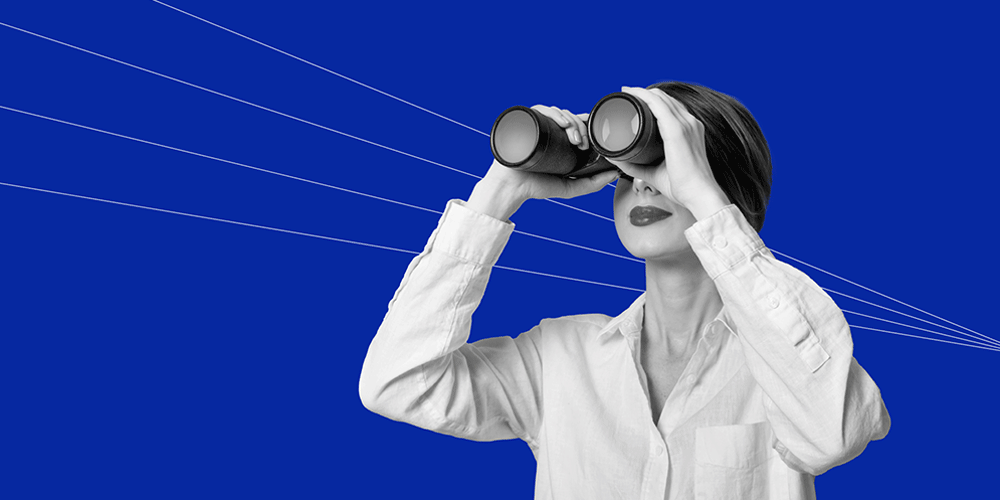 woman looking through binoculars in search of the best personal loans