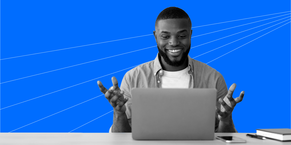 african american man smiling and providing advice for affording a new laptop