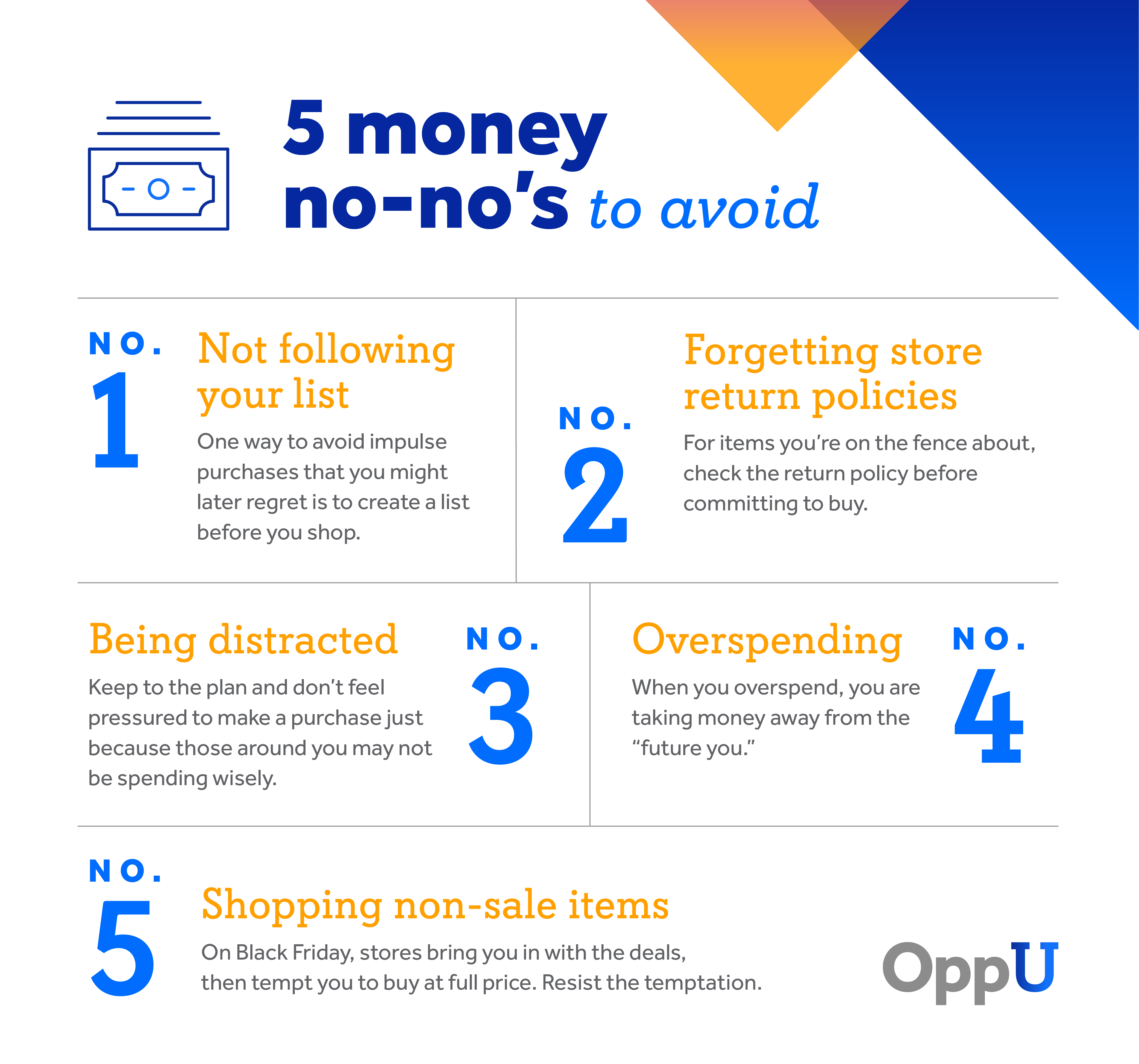 Infographic of 5 money no-nos to avoid on Black Friday